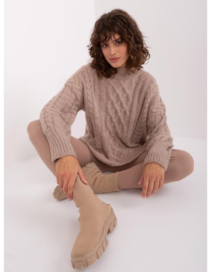 Dámský svetr s volným střihem kostkovaný HAV béžový  