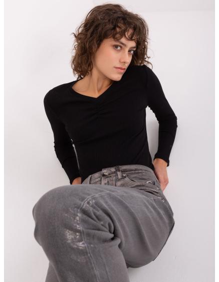 Női hosszú ujjú V-nyakú blúz PHEUL fekete