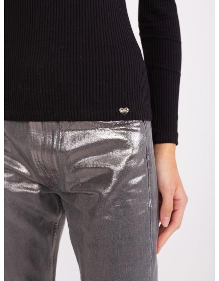 Női hosszú ujjú V-nyakú blúz PHEUL fekete