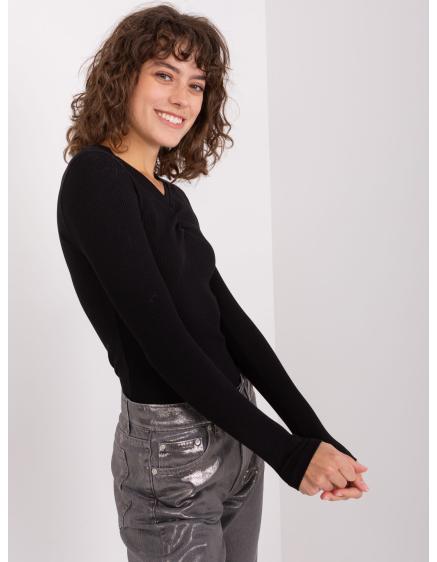Női hosszú ujjú V-nyakú blúz PHEUL fekete