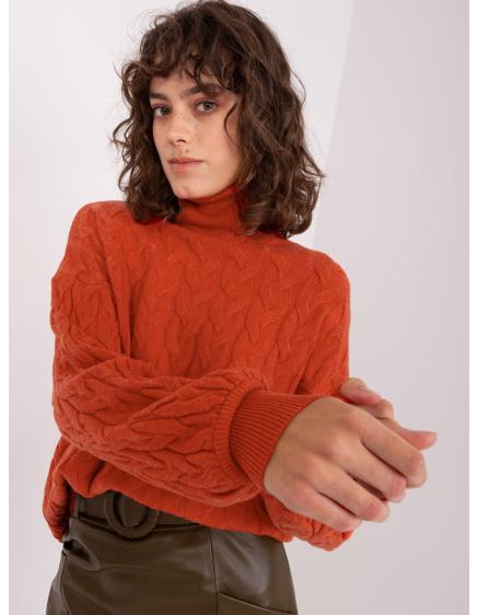 Dámský svetr s rolákem a kostkovaným vzorem UQA oranžový 