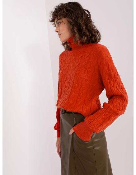 Dámský svetr s rolákem a kostkovaným vzorem UQA oranžový 