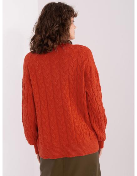 Dámský svetr s rolákem a kostkovaným vzorem UQA oranžový 