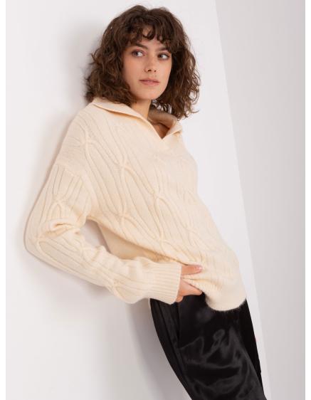 Női kockás galléros pulóver ASULIU világos bézs színű