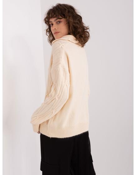 Női kockás galléros pulóver ASULIU világos bézs színű