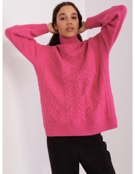 Dámský svetr s plédy a rolákem SLAVA tmavě růžový 