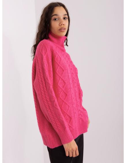 Dámský svetr s plédy a rolákem SLAVA tmavě růžový 