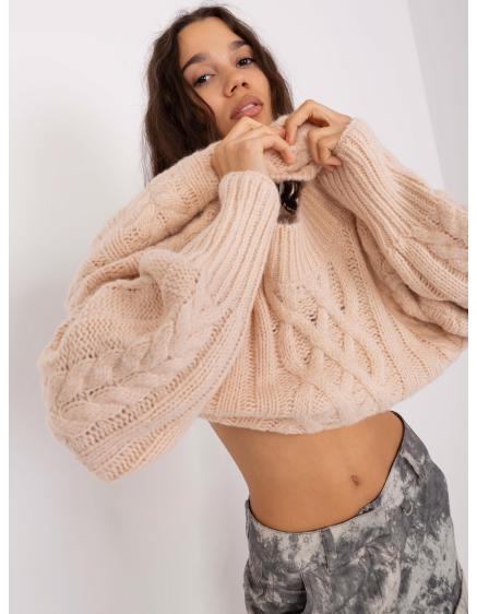 Dámský svetr volného střihu kostkovaný MATYA světle béžový  