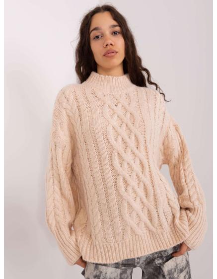 Dámský svetr volného střihu kostkovaný MATYA světle béžový  