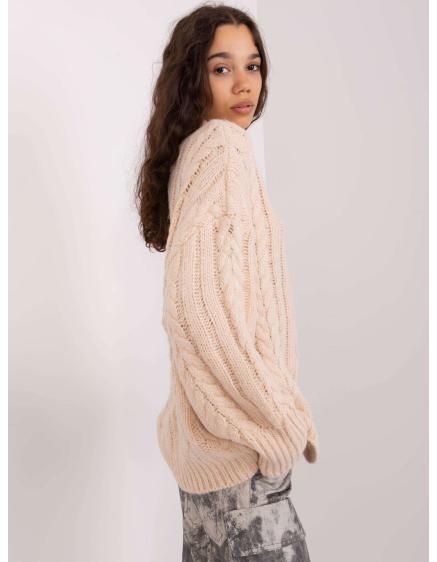 Dámský svetr volného střihu kostkovaný MATYA světle béžový  