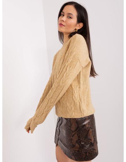 Dámský svetr s plédy a žebrovanými lemy ISGA hnědý