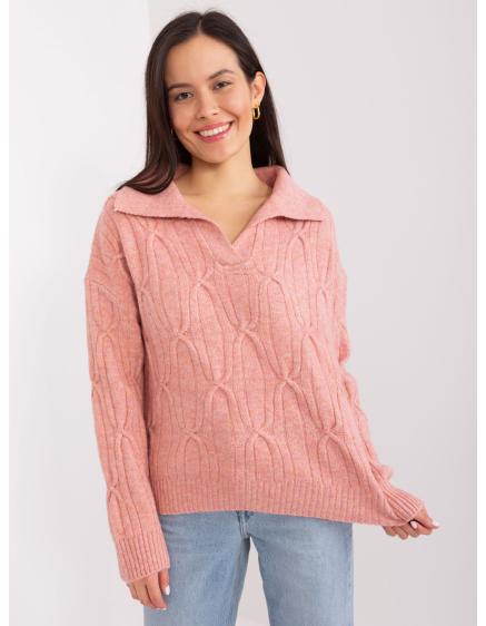 Dámský svetr s límečkem kostkovaný SMA růžový  