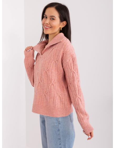 Dámský svetr s límečkem kostkovaný SMA růžový  