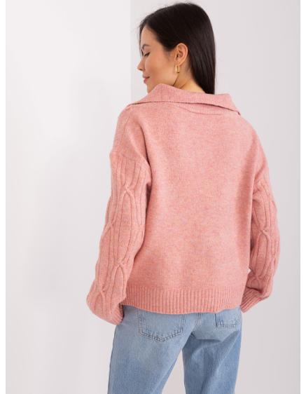 Dámský svetr s límečkem kostkovaný SMA růžový  