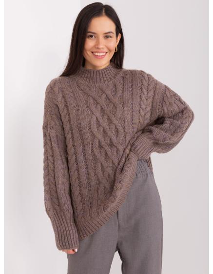 Női kockás és bordás pulóver ESSLA barna