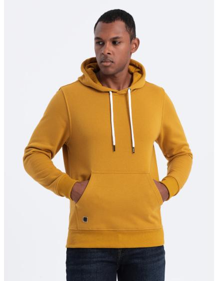Pánská mikina bez podšívky s kapucí V4 OM-SSBN-0120 hořčicová