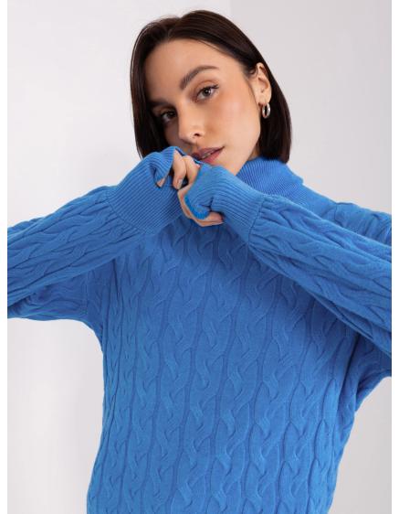 Dámský svetr s rolákem a kostkami ADELA modrý
