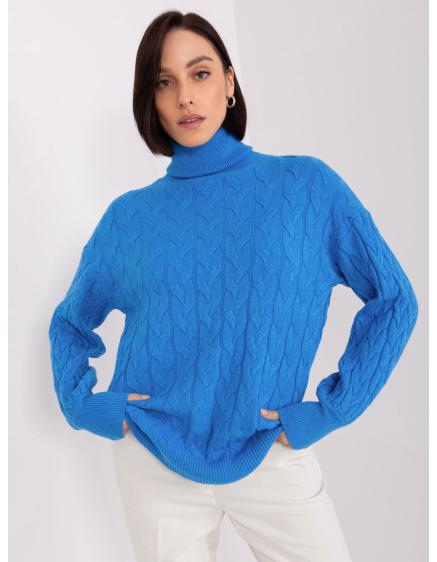 Dámský svetr s rolákem a kostkami ADELA modrý