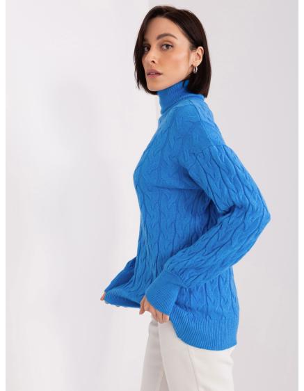 Dámský svetr s rolákem a kostkami ADELA modrý