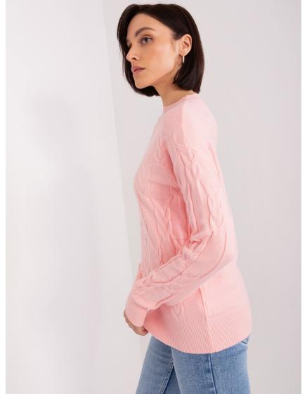 Dámský svetr s kulatým výstřihem kostkovaný ALICA světle růžový 