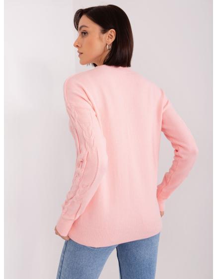Dámský svetr s kulatým výstřihem kostkovaný ALICA světle růžový 
