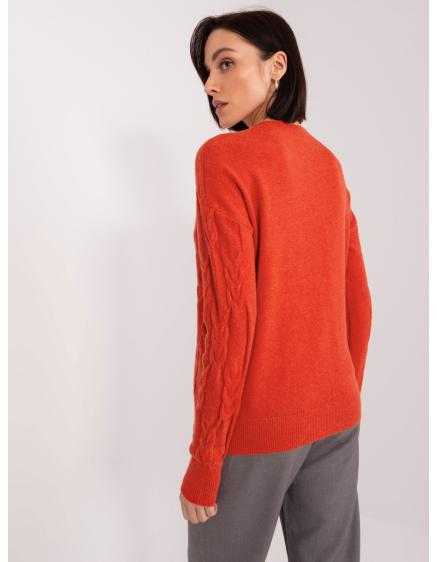 Dámský svetr s kostkovaným vzorem a kulatým výstřihem AYLIN tmavě oranžový 