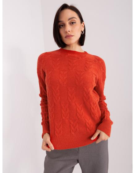 Dámský svetr s kostkovaným vzorem a kulatým výstřihem AYLIN tmavě oranžový 