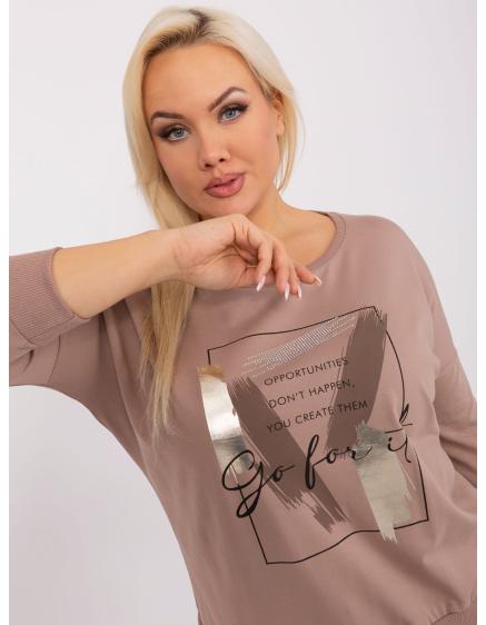 Dámská halenka s 3/4 rukávy plus size SERENA tmavě béžová 