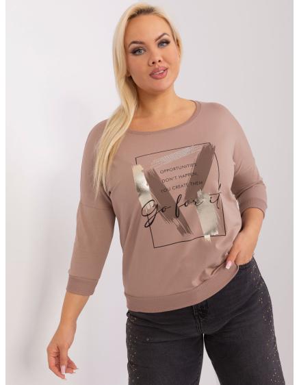 Dámská halenka s 3/4 rukávy plus size SERENA tmavě béžová 