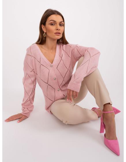 Női gombos pulóver RUE PARIS világos rózsaszínű