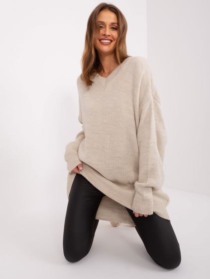 Dámske oversize pletené šaty RUE PARIS béžové