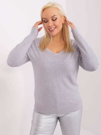 Dámsky plus size sveter s výstrihom do V MIK sivá