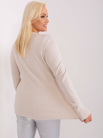 Dámsky ležérny plus size sveter s manžetami TEK svetlo béžový – fotografie produktu 2