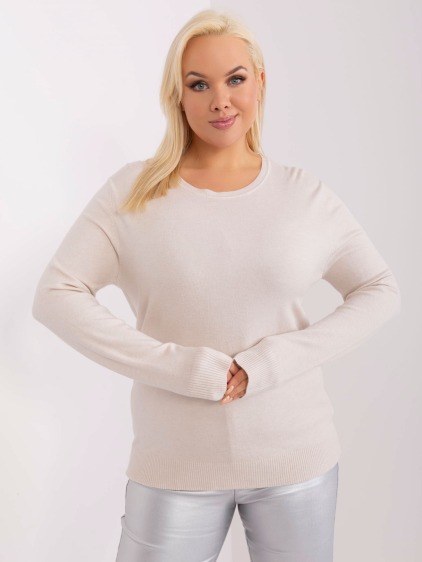 Dámsky ležérny plus size sveter s manžetami TEK svetlo béžový – fotografie produktu 3