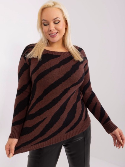 Dámsky plus size sveter so zvieracím vzorom ZEO hnedý – fotografie produktu 4