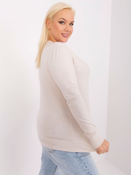 Dámsky plus size sveter s výstrihom do V ZEM svetlý béžový – fotografie produktu 2