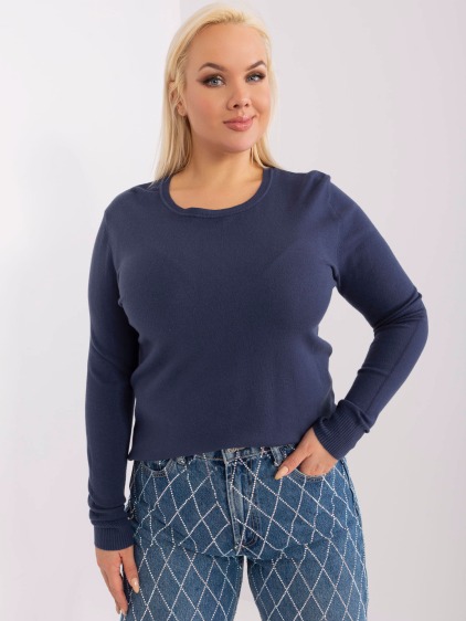 Dámsky sveter s okrúhlym výstrihom plus size WEJ tmavomodrý