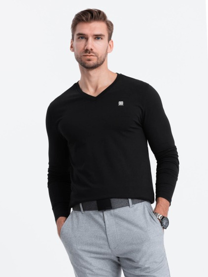 Férfi hosszú ujjú póló V-NECK fekete
