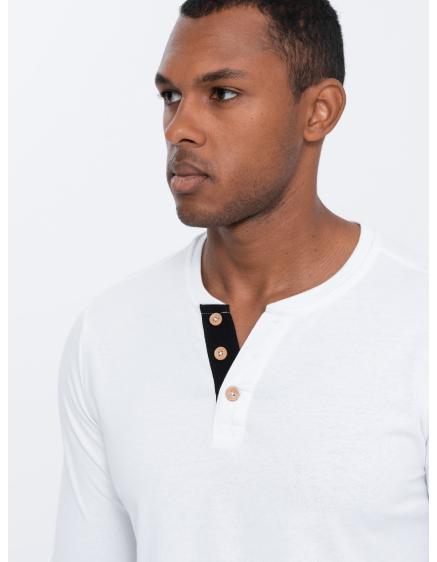 Pánské tričko s dlouhým rukávems výstřihem HENLEY bílý 