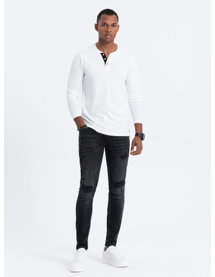 Pánské tričko s dlouhým rukávems výstřihem HENLEY bílý 