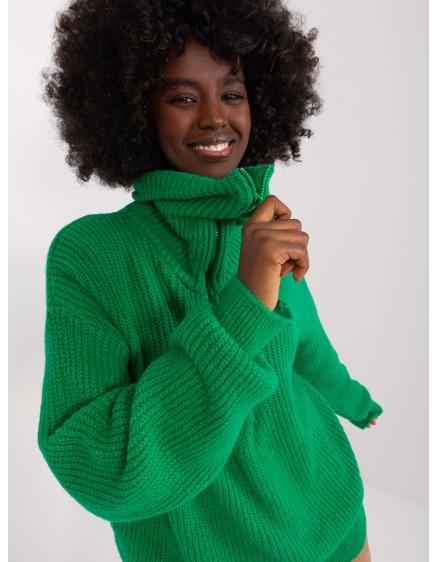 Női garbós pulóver nyakánál cipzárral POT zöld