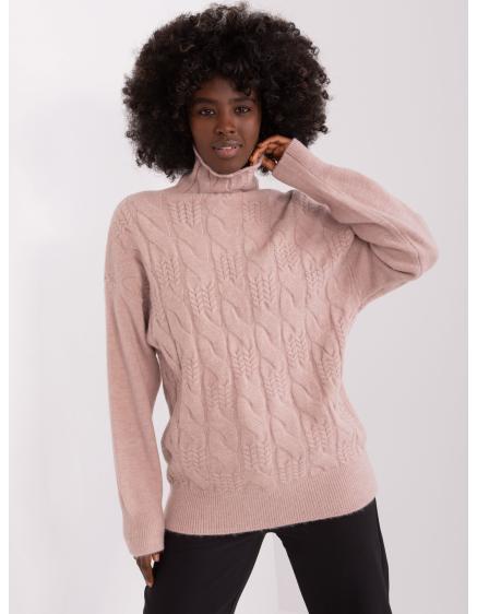 Dámský svetr s rolákem a žebrováním KOS růžový 