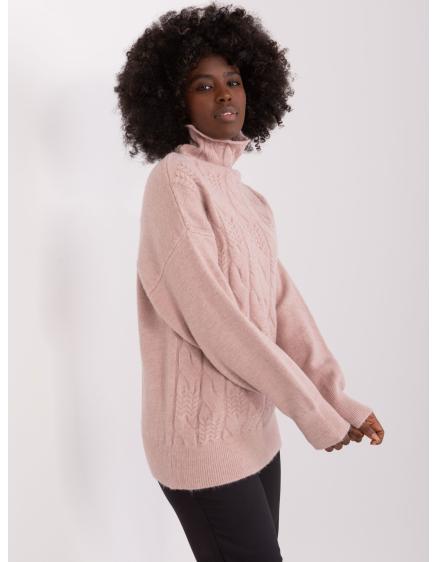 Dámský svetr s rolákem a žebrováním KOS růžový 
