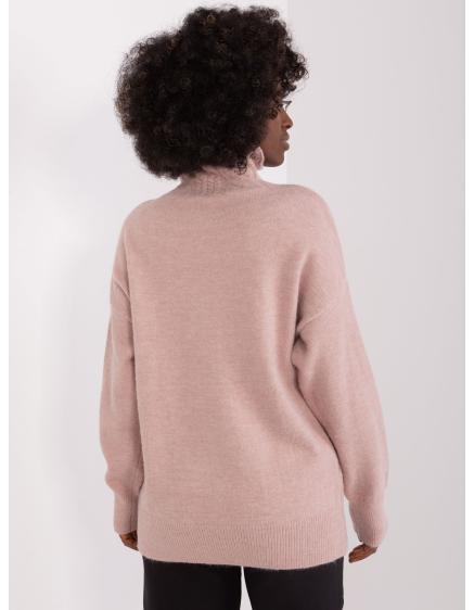 Dámský svetr s rolákem a žebrováním KOS růžový 