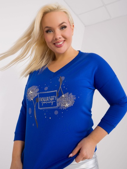 Női plus size blúz applikációkkal DAM kobalt színben