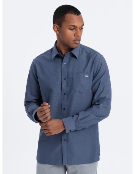 Pánska bavlnená košeľa s vreckom REGULAR FIT V3 OM-SHCS-0147 modrá