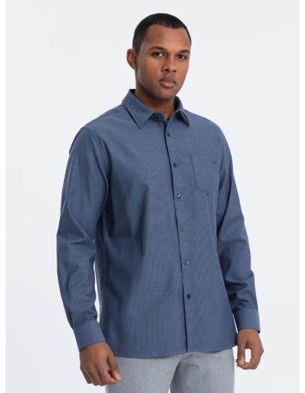 Pánska bavlnená košeľa s vreckom REGULAR FIT V3 OM-SHCS-0147 modrá