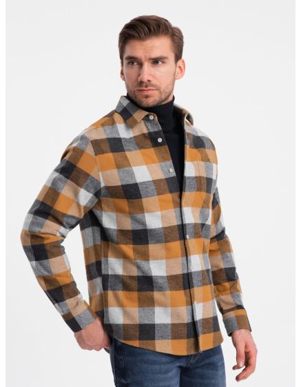 Férfi kockás flanel ing V2 OM-SHCS-0150 OM-SHCS-0150 sárga-fekete