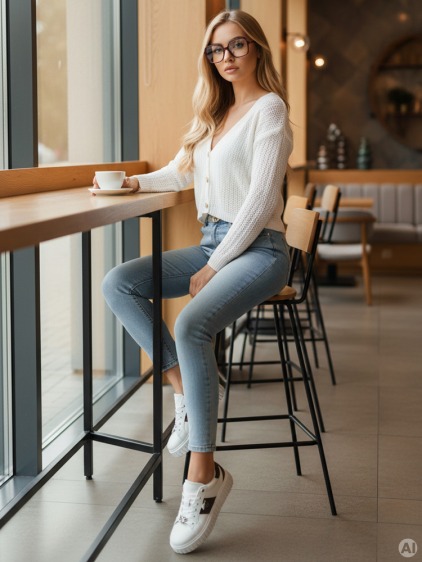 Női áttört pulóver GOFFY fehér – fotografie produktu 2