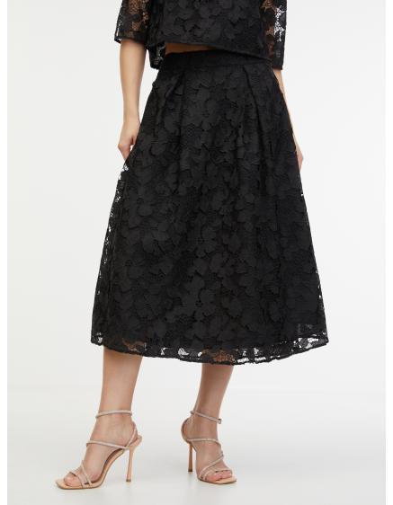 Čierna dámska čipkovaná midi sukňa